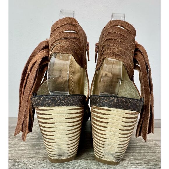 Otbt Shoes Otbt Free Spirit Leather Open Toe Bootie Sandals Fringe Size‎ 8 - Picture 4 of 11
